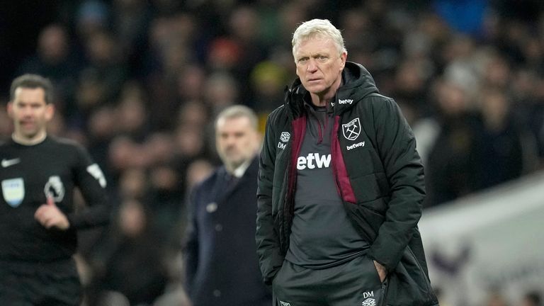 West Ham&#39;s manager David Moyes watches on